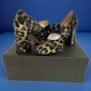 TUCKERNUCK Leopard Print Velvet Ellie Block Maryjane Heels Pumps Sz 9